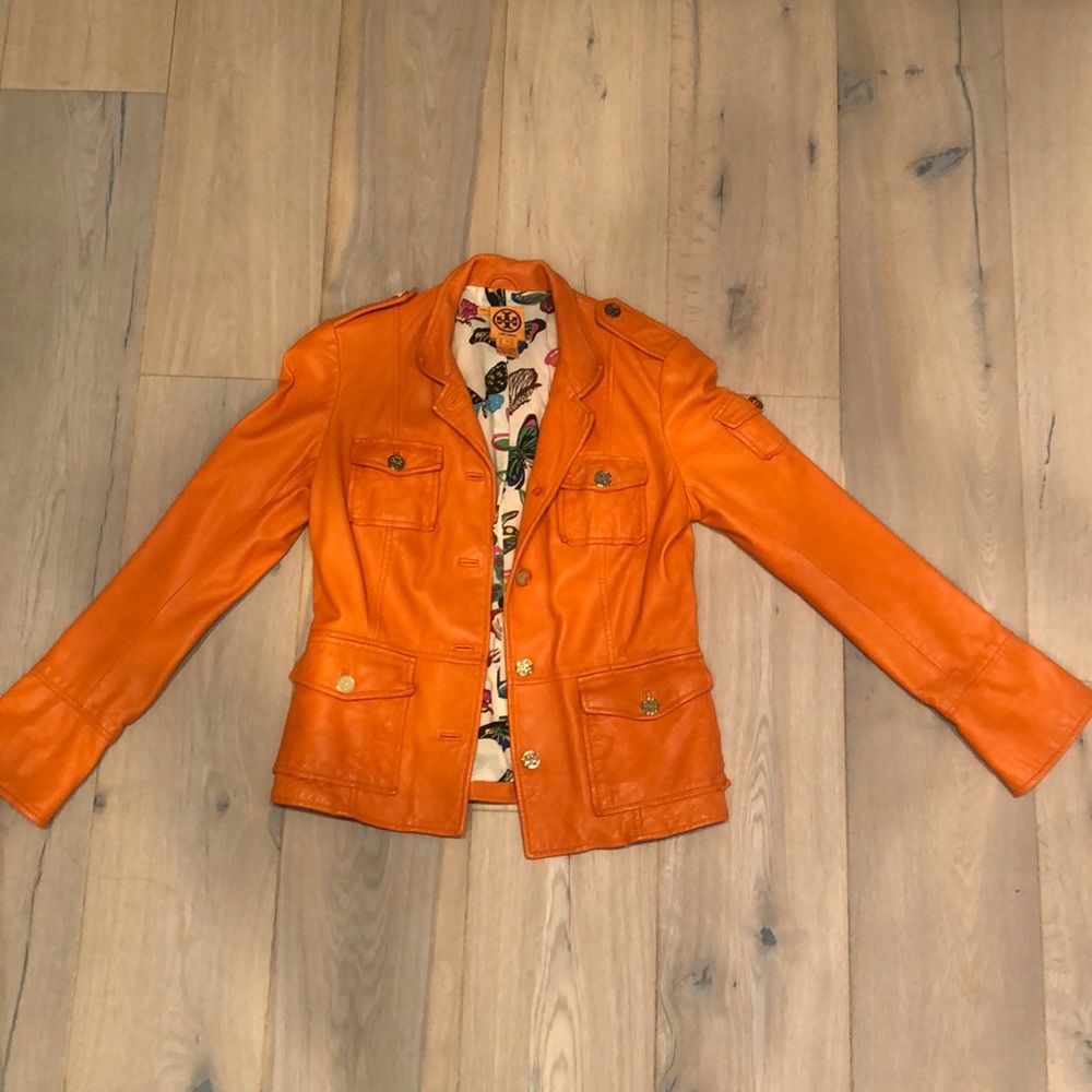 Orange 100% Leather Tory Burch Jacket Size 6